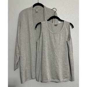 Chico's Women's Gray Open Front Cardigan & Tank Sweater Twinset - SZ 2 (US L)
